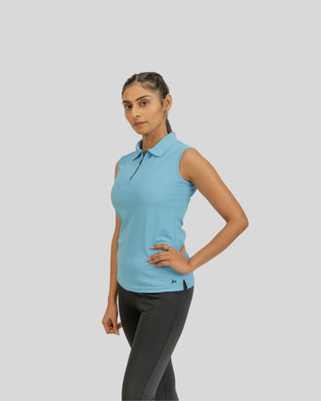 1004 AeroFlux Women sleevles Polo T-Shirt Sky Blue