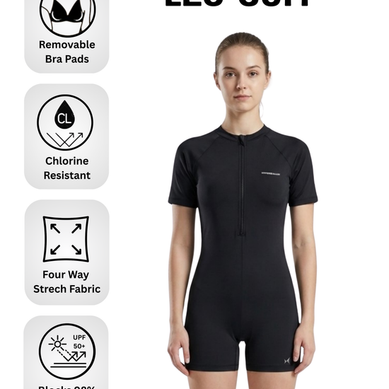 Black leg suit with features highlighted on a white background