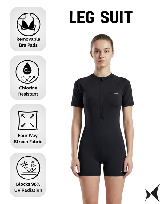Black leg suit with features highlighted on a white background