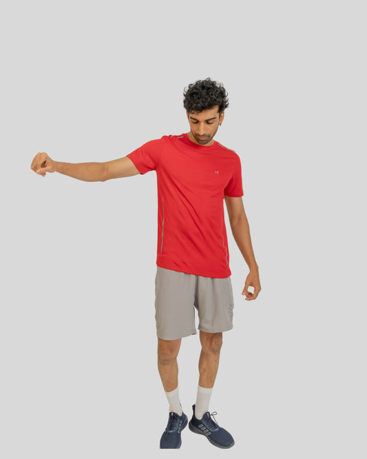 1101 AirWeave Mens Round Neck T-Shirt Red