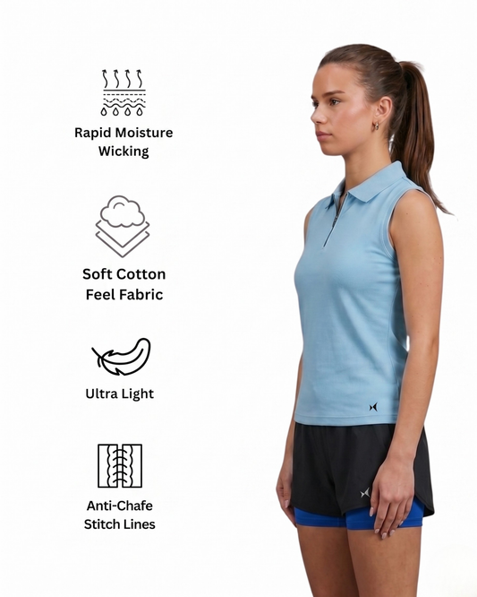Combo Sleeveless Polo Two-layerd Shorts Blue
