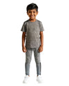 Child wearing the FunLuv kids set in grey, front view on a white background