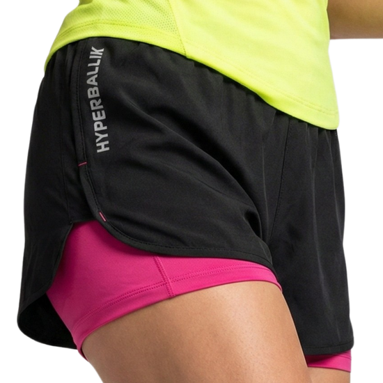 Double layered gym shorts side view for women