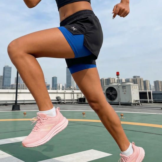 Women running shorts with inner tights