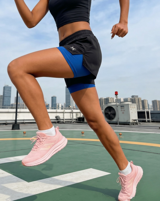 Women running shorts with inner tights