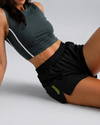 CoreFlex gym shorts side view for women