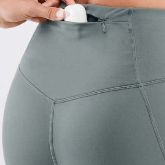 Women’s petrol blue activewear tights back view