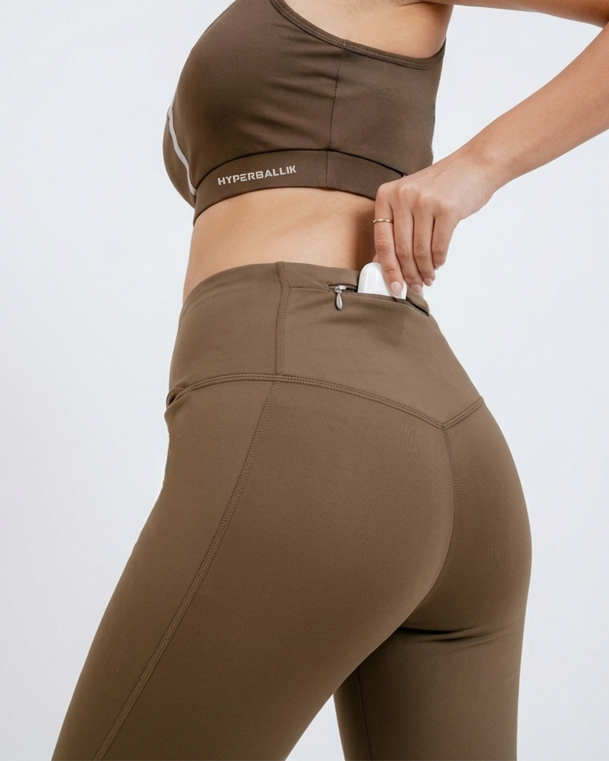 Women’s coffee activewear tights back view