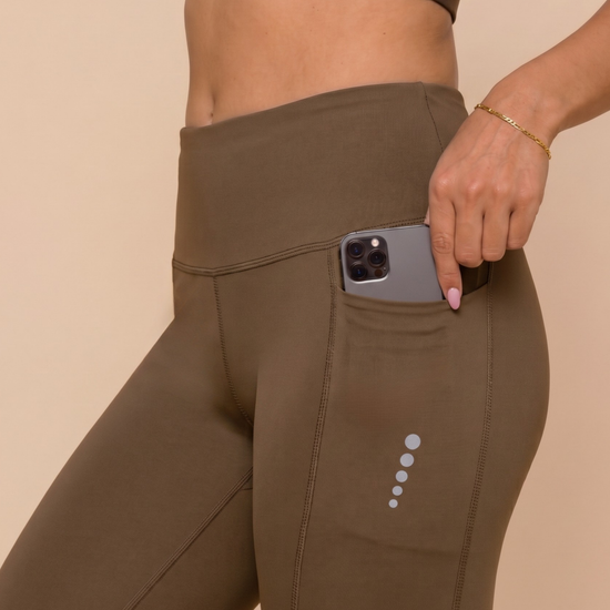 Coffee gym tights side view for women
