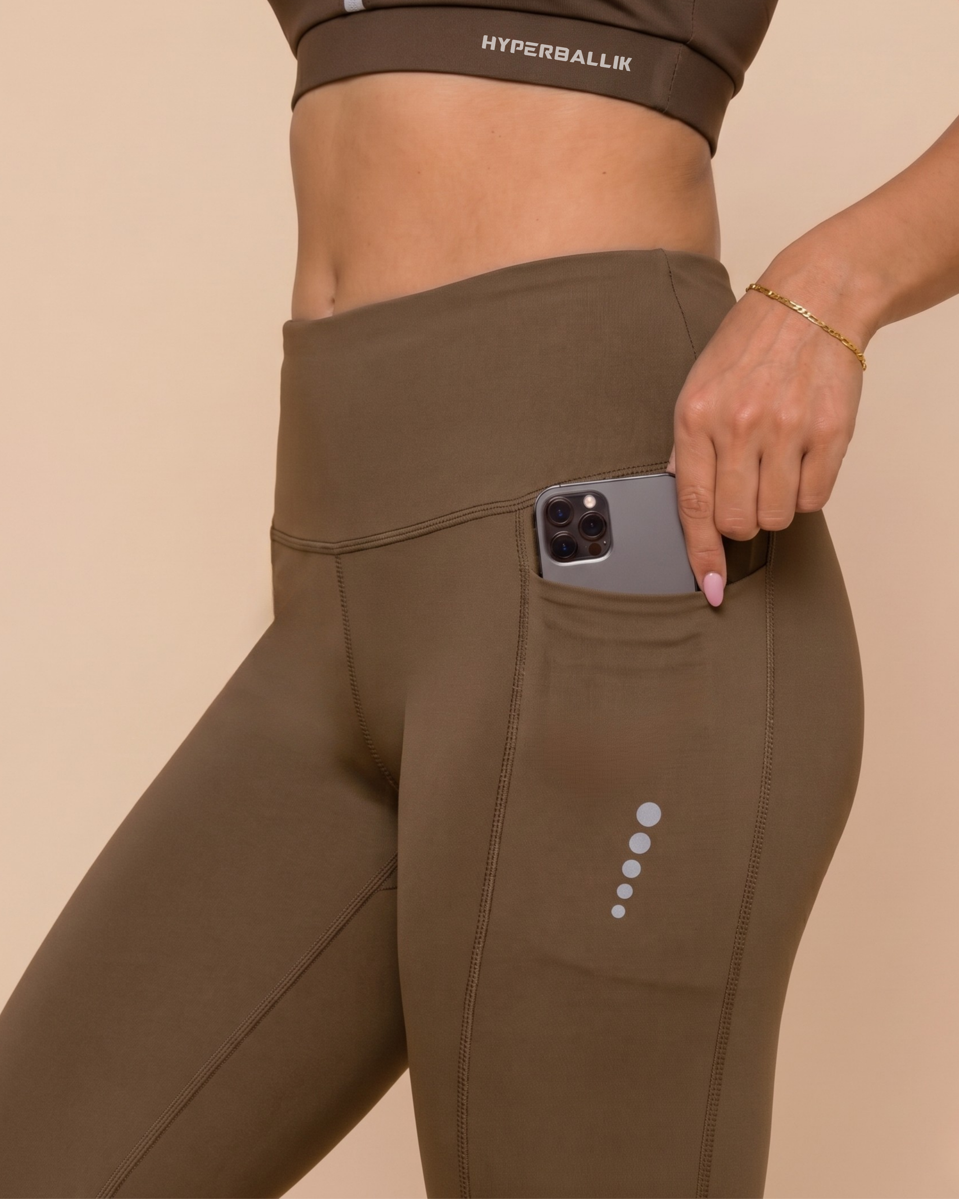 Coffee gym tights side view for women
