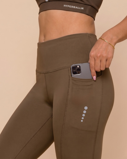 Coffee gym tights side view for women