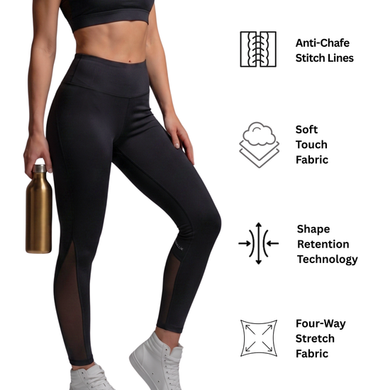 Women’s black workout tights front view