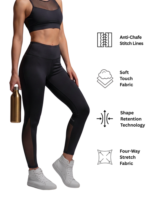 Women’s black workout tights front view