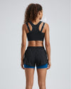 Combo Double Strap Sports Bra Black and Two Layered Shorts Blue