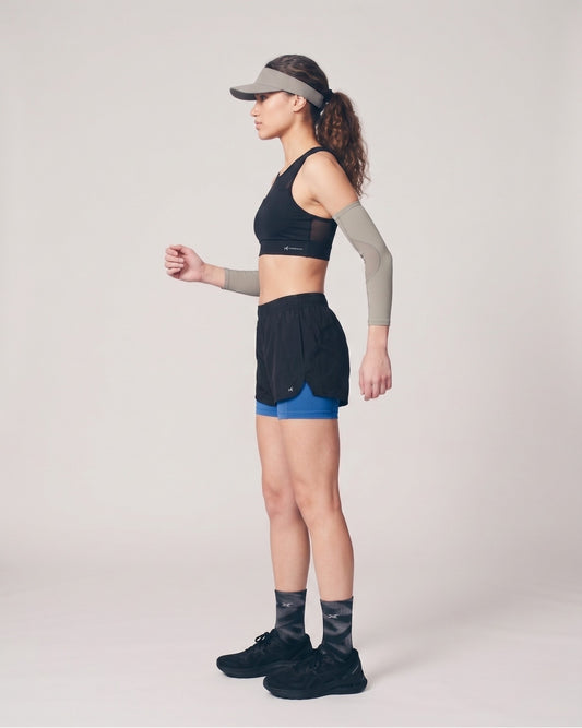Combo Double Strap Sports Bra Black and Two Layered Shorts Blue