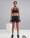 Combo Double Strap Sports Bra Black and Two Layered Shorts Pink