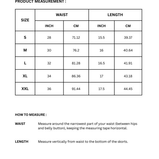Womens Skorts size chart