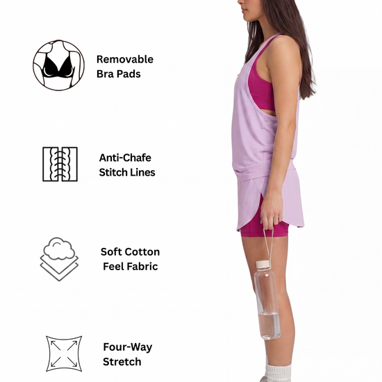 Athena Womens Tank Top Sports Bra Combo - Purple & Pink, feature callouts