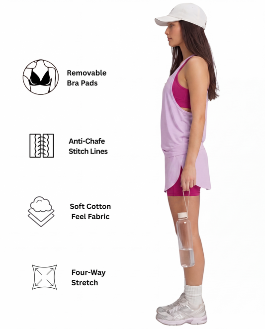 Athena Womens Tank Top Sports Bra Combo - Purple & Pink, feature callouts