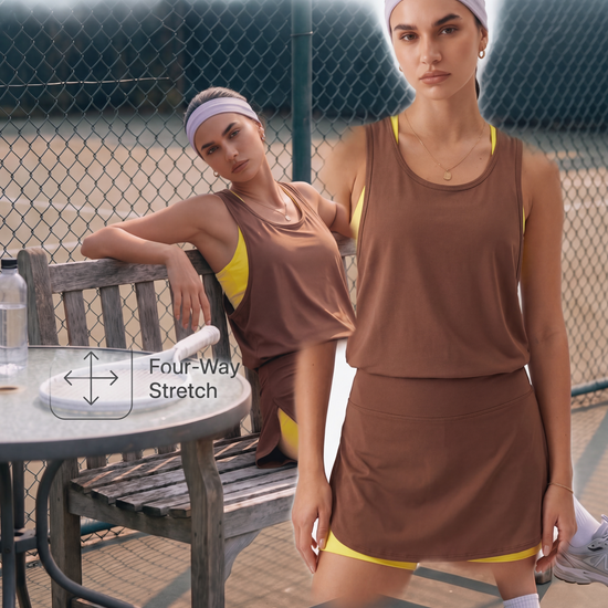 Combo Tank Skorts Set Brown & Yellow - features