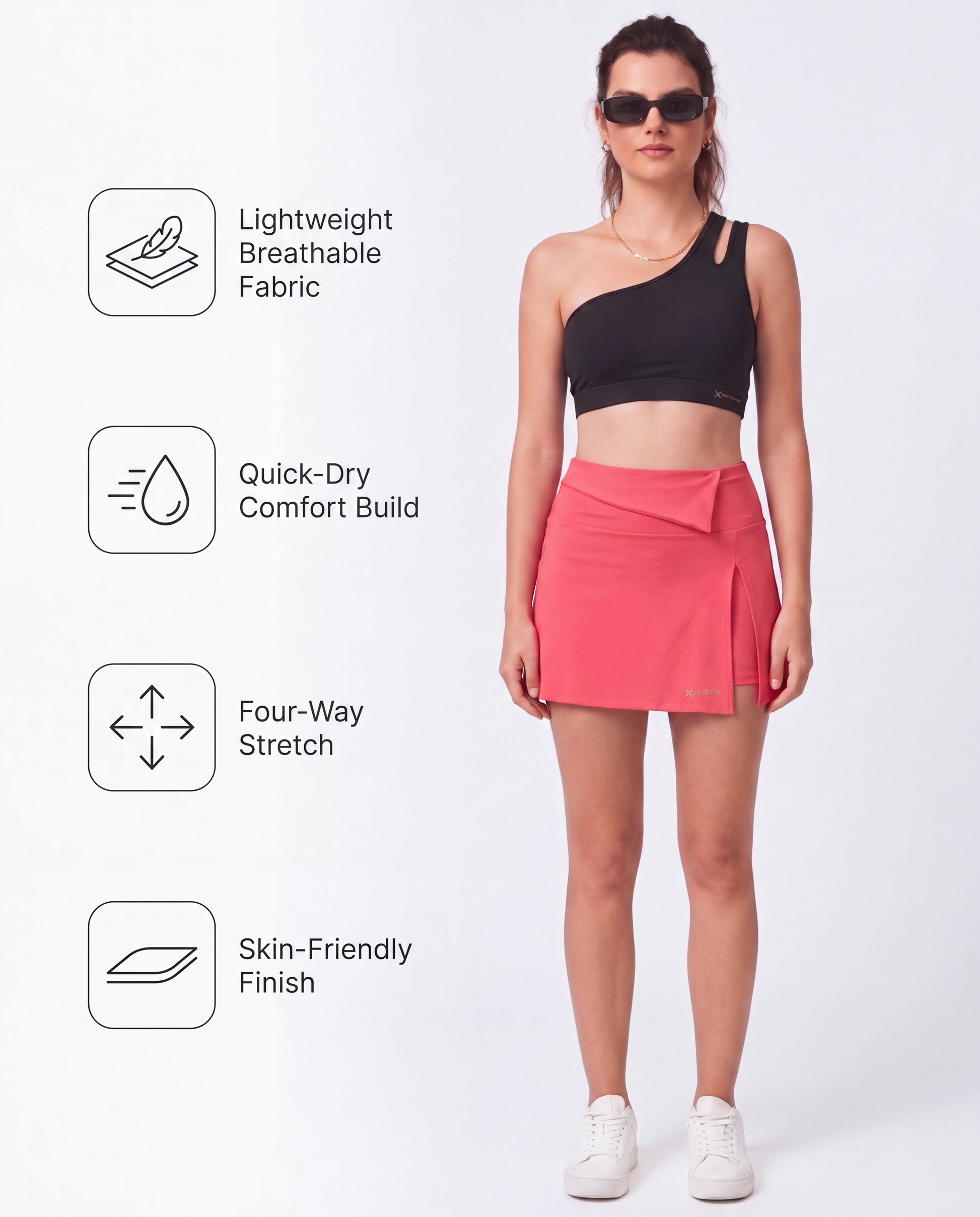 Flextra Womens Skorts Hot Coral - features