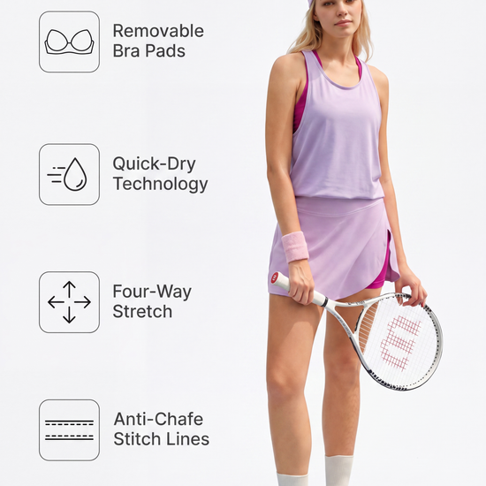 Combo Tank Skorts Set Purple & Pink - features