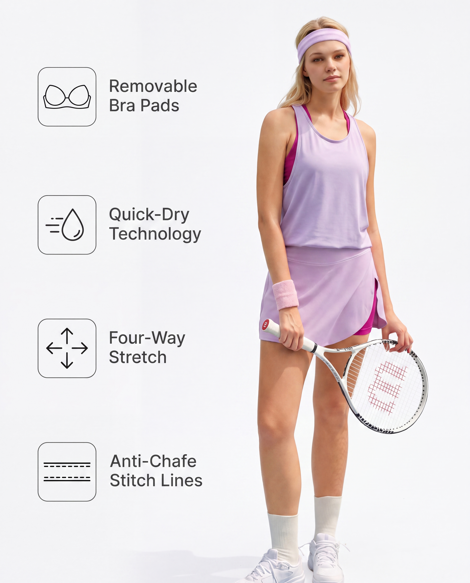 Combo Tank Skorts Set Purple & Pink - features