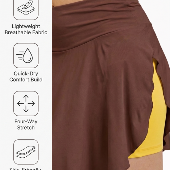 Flextra Womens Skorts Brown & Yellow - features