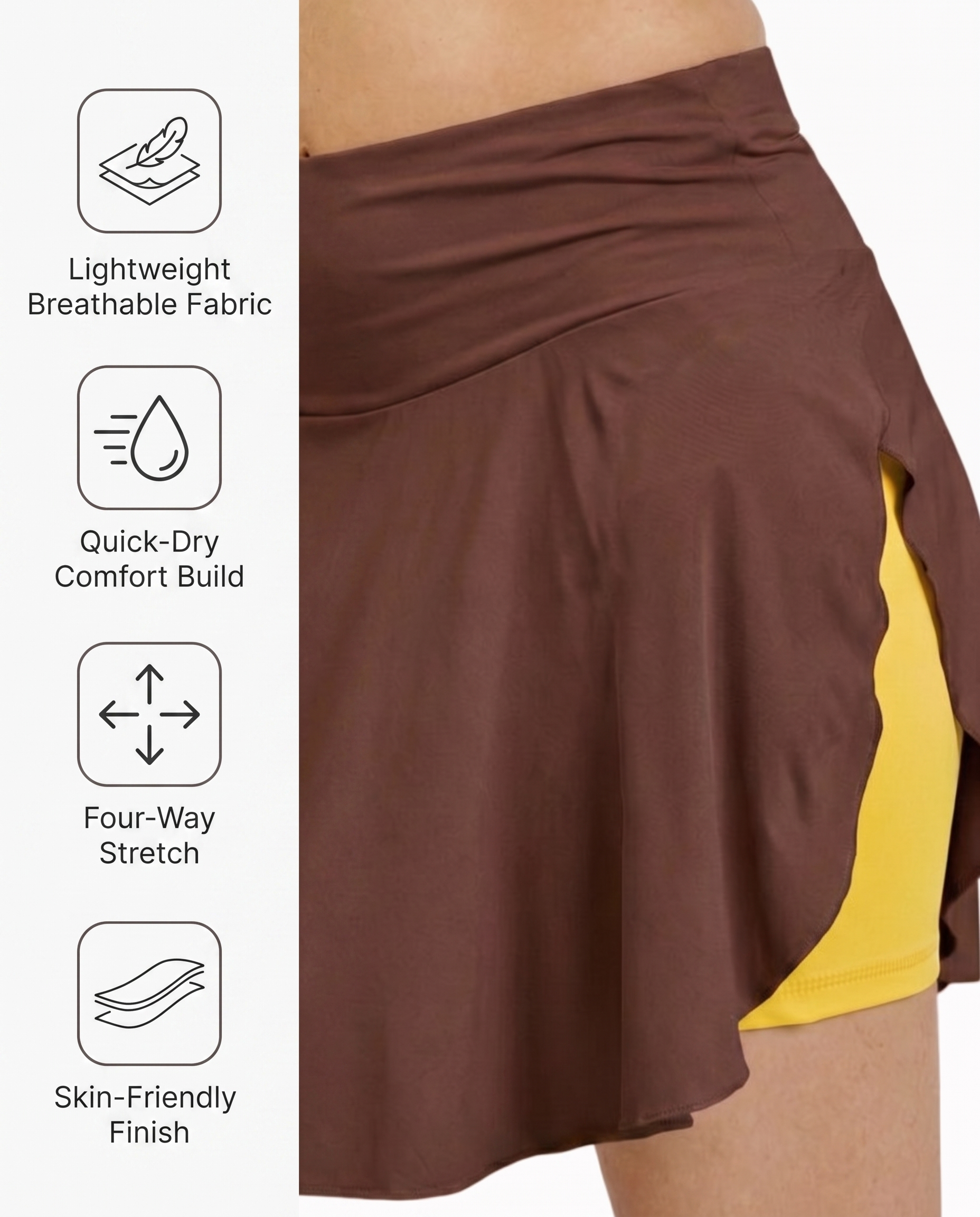 Flextra Womens Skorts Brown & Yellow - features