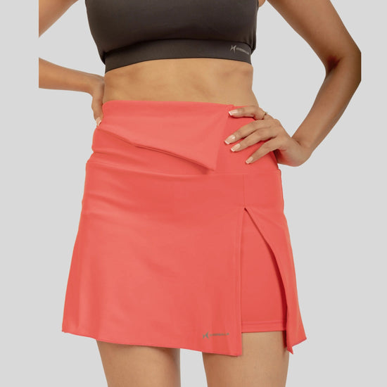 Combo Sports Bra Skort Co-Ordinated Set - Koi Orange & Black