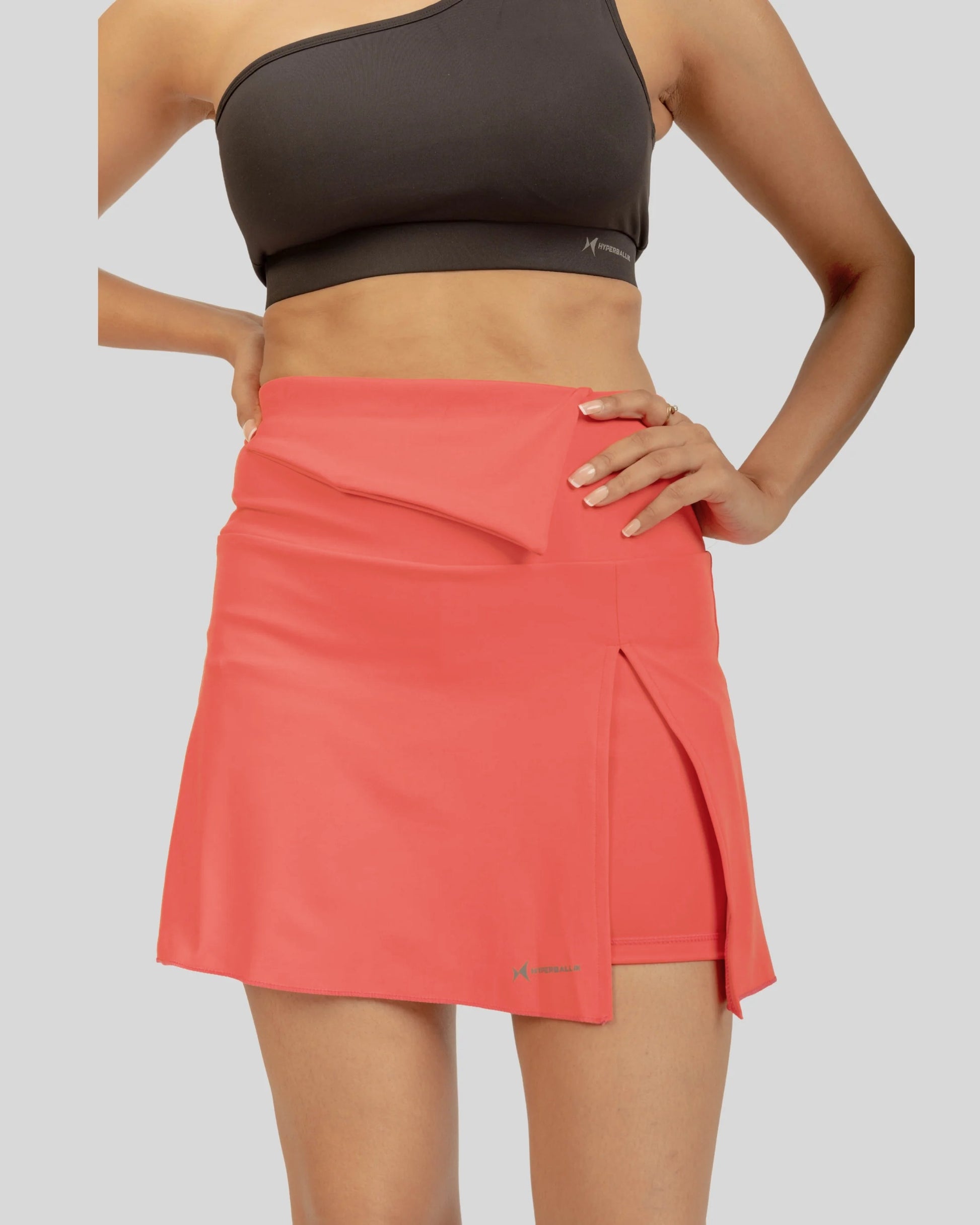 Combo Sports Bra Skort Co-Ordinated Set - Koi Orange & Black