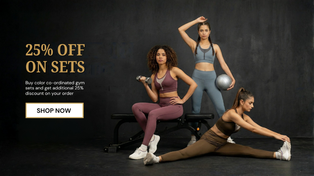 Three women in workout attire with fitness equipment on a dark background, promotional text overlay.